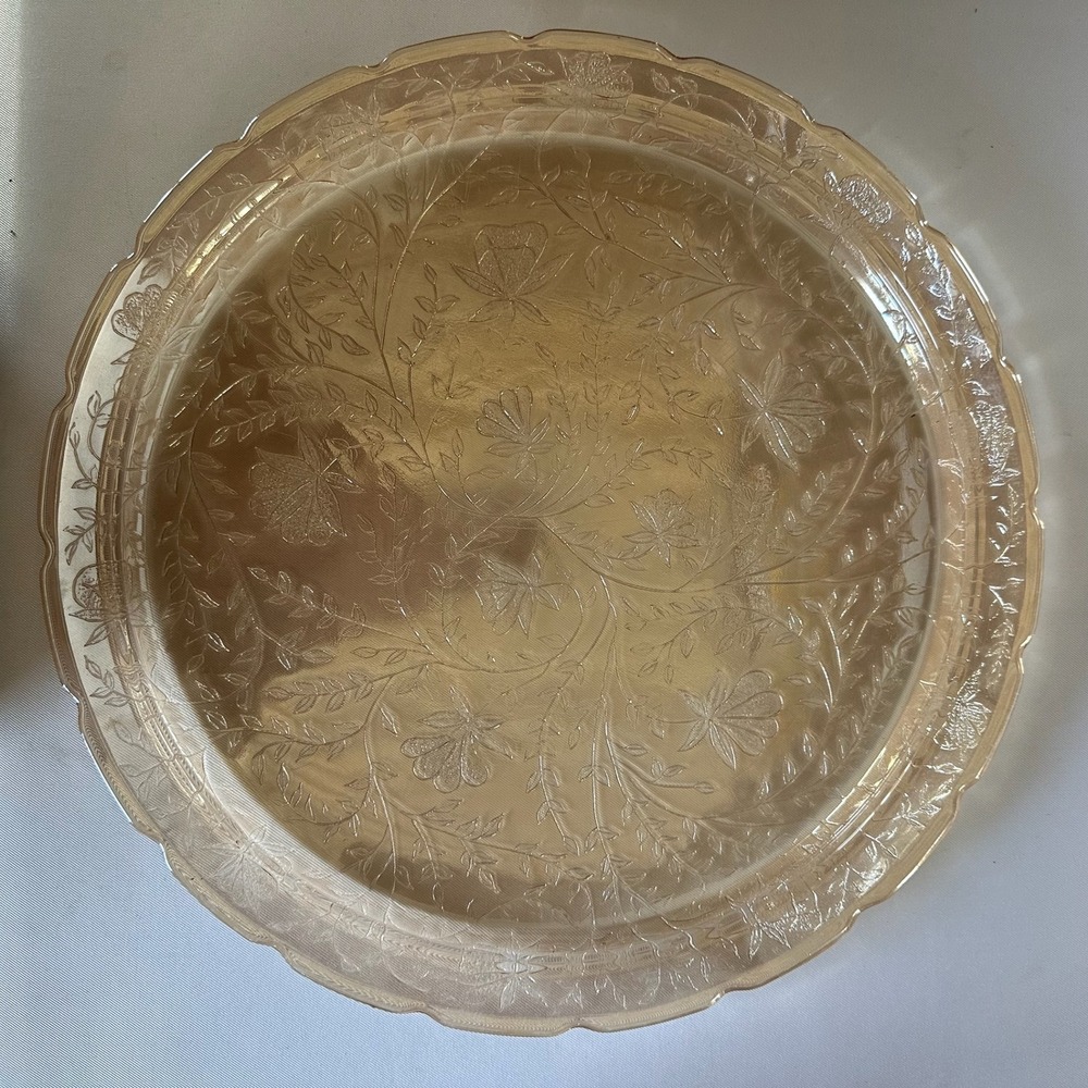 Vintage Jeannette Glass Floragold "Louisa" 13.5" Serving Platter Marigold